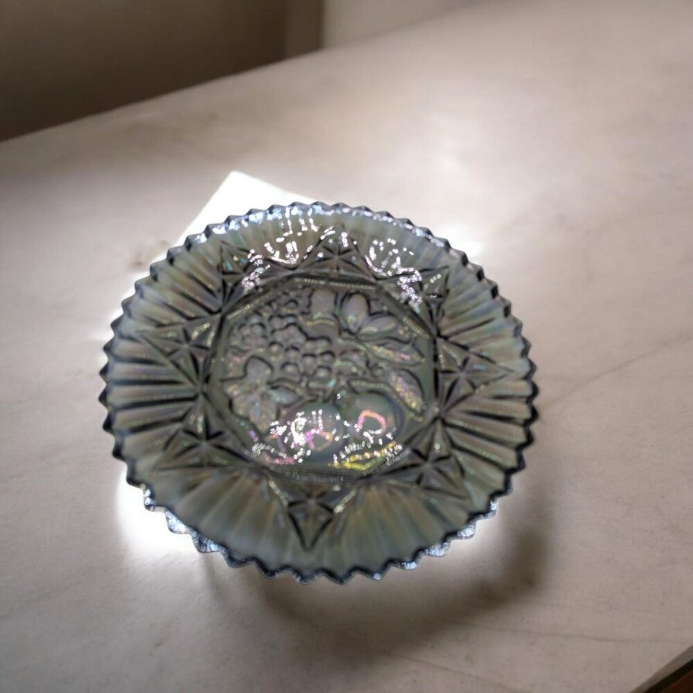 Vtg Federal Glass Pioneer Smoke Carnival Fruit, Serving Platter Iridescent